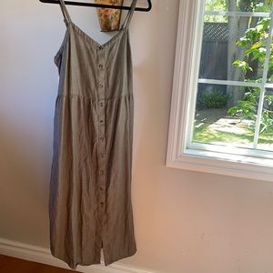 Midi Dress - grey with fine stripes and buttons